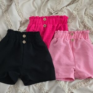 Stylish Kids Ruffle Shorts - Black, Pink, and Hot Pink